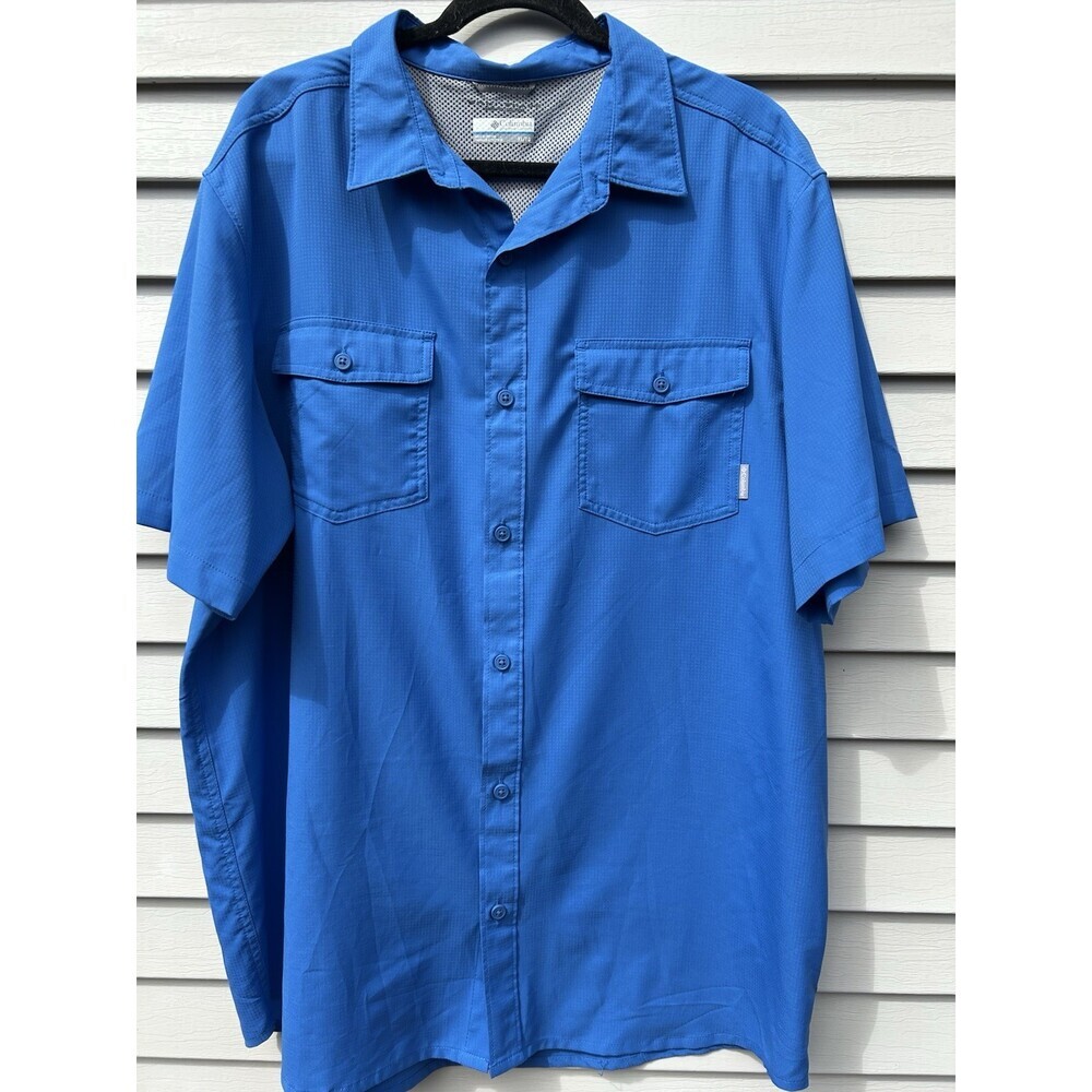 Columbia Shirt Mens XL Omni Shade Short Sleeve Button Up Royal Blue
